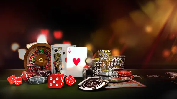 A woman smiling while playing online games on her laptop, surrounded by neon casino elements, showcasing BLITZ’s diverse game collection.